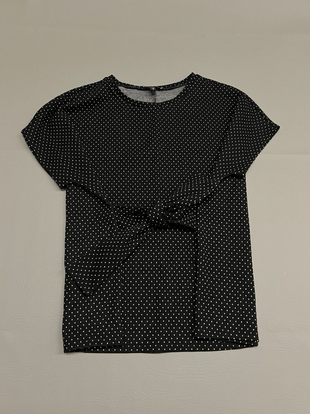 Express Women's Black Polka Dot Front Tie Top Short Sleeve Minimalist Capsule M